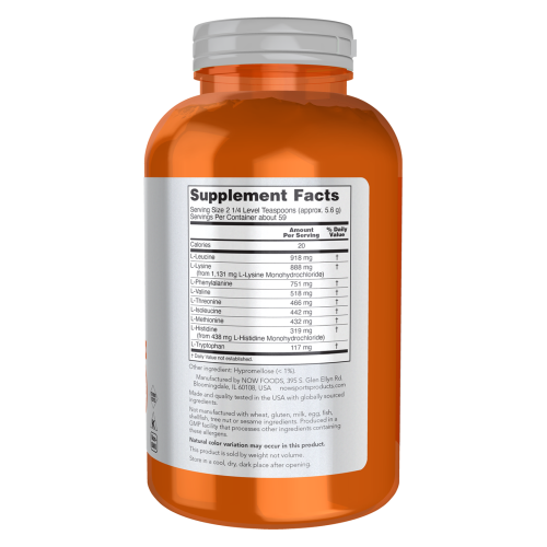 Amino-9 Essential Amino Acids - Now - tabla nutricional