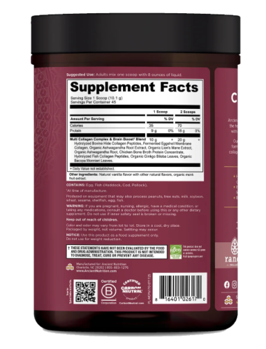 Colageno en polvo Ancient Nutrition - información nutricional