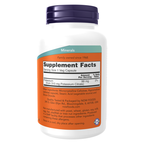 NOW Citrato de potasio etiqueta nutricional 