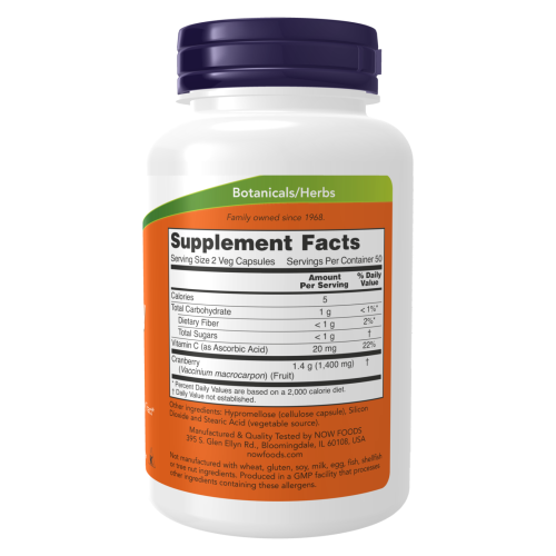 Cranberry Caps etiqueta nutricional 