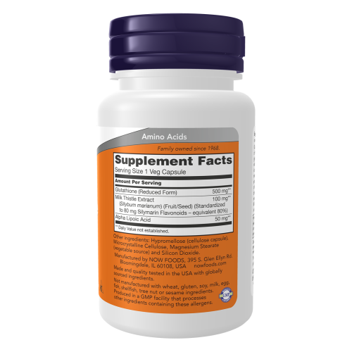 Glutatión de Now etiqueta nutricional 