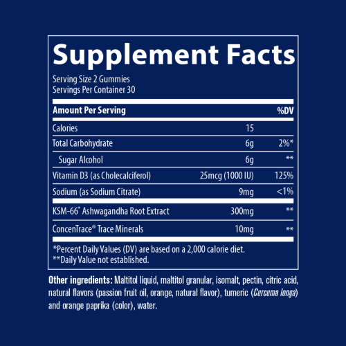 Gomitas de ashwagandha ksm-66 - información nutricional